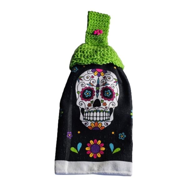Day of the Dead Towel with Handmade Crochet Topper - Picture 1 of 6
